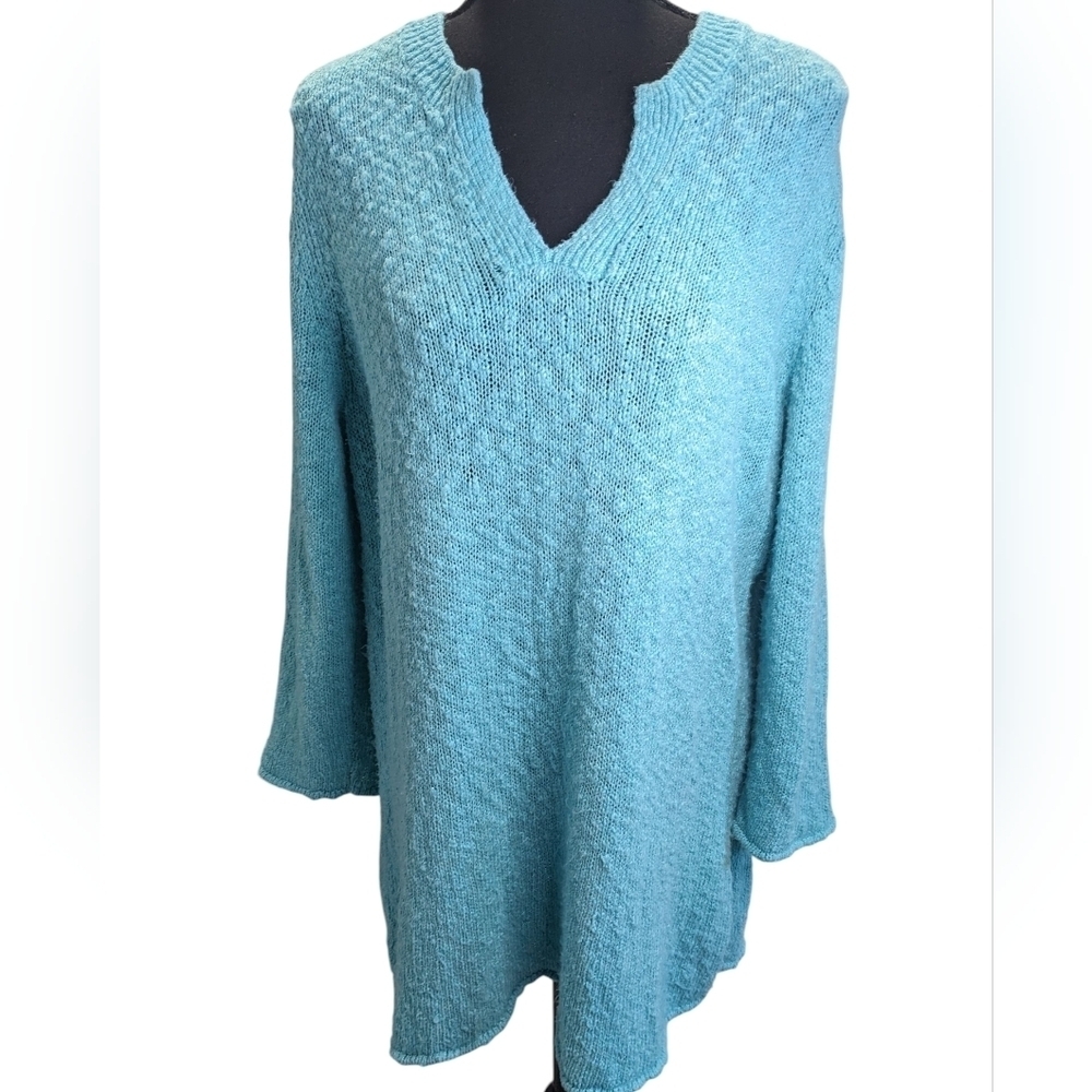 Tommy Bahama Teal V-Neck Sweater Tunic Top Teal Blue Cottage Core XL